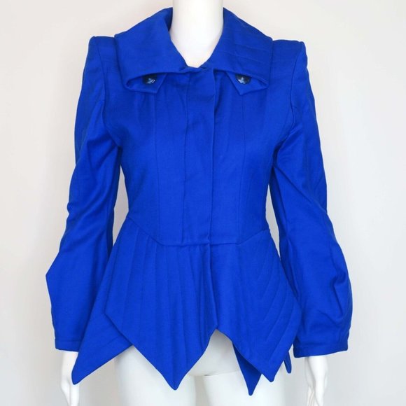 Ana Sekularac Jackets & Blazers - Ana Sekularac Blue Avant Garde Wool Jacket Asymmetrical Blazer Structural 36 | 6